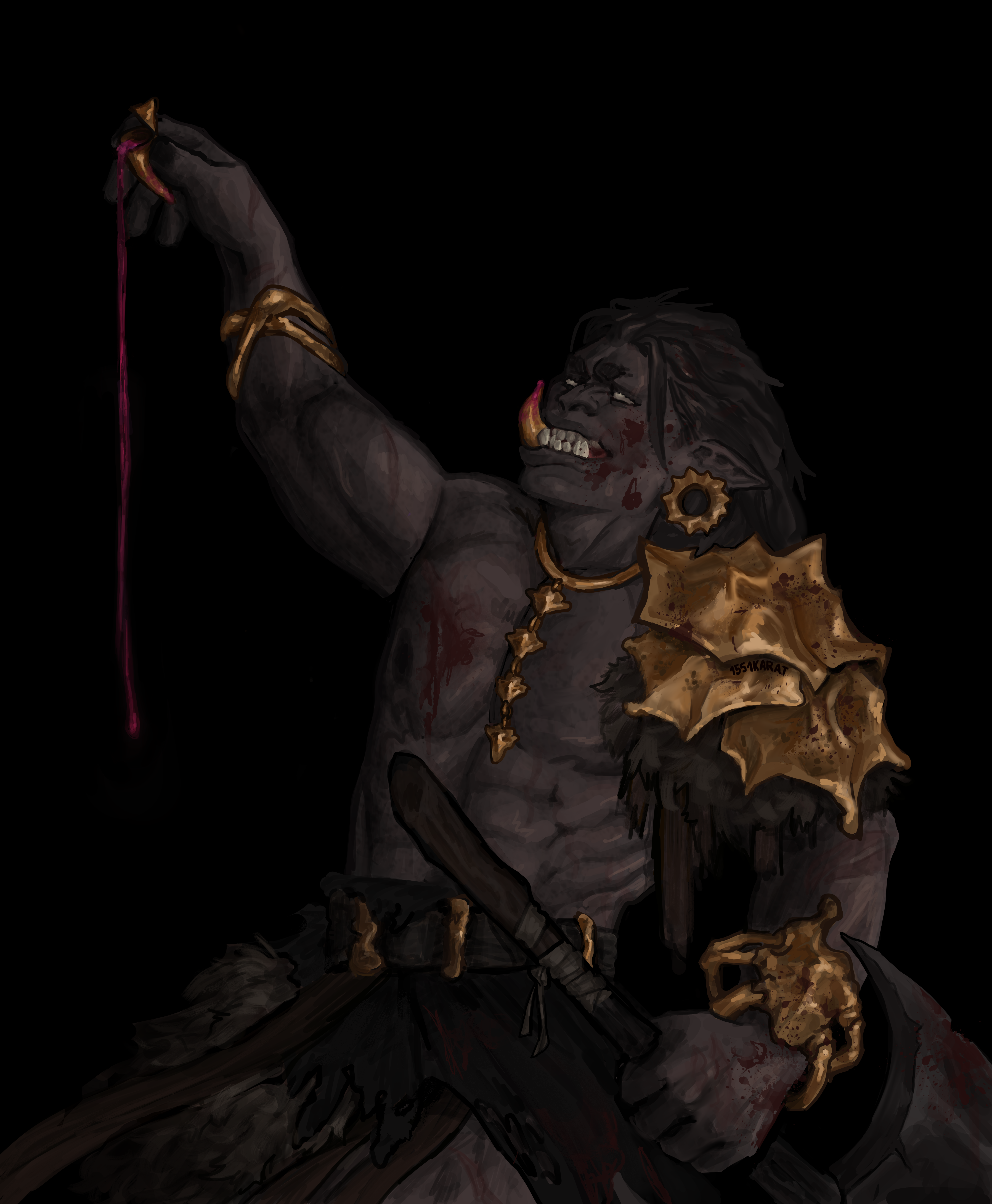 A stylized dark fantasy character in dramatic lighting, cut out against a shadowy textured background to convey a mysterious and intense mood